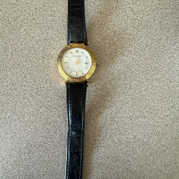 Versace Gold and Black Croc-Embossed Watch